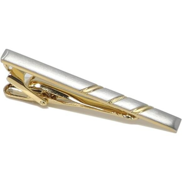 Silver Gold Tie Clip Set for Men Classic Two Tone Tie Bar Gift Box Included - Picture 6 of 8